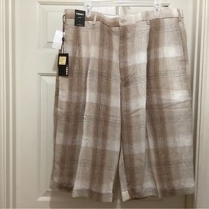 NWTS men’s Trust 40W khaki plaid 4 pocket pleated front long shorts 14” inseam